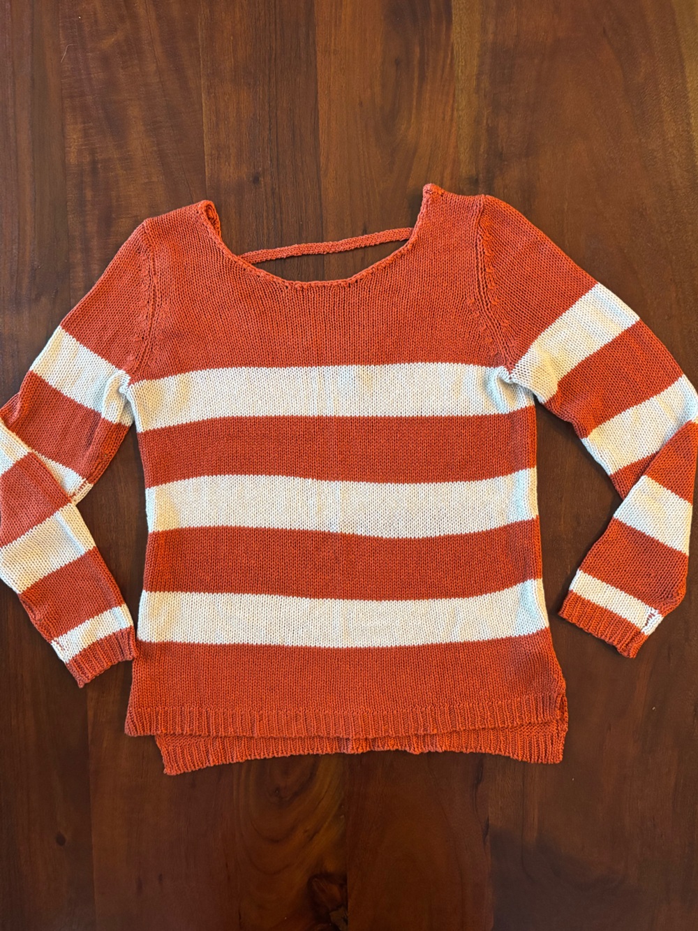 Women’s pink. Rose Striped Orange and Cream Knit Sweater size Small